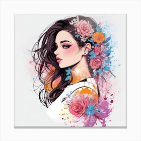 Girl With Flowers 3 Canvas Print