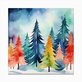 Watercolor Christmas Trees Canvas Print