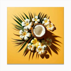 Tropical Flowers On A Yellow Background Canvas Print