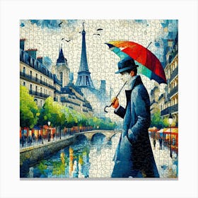 Abstract Puzzle Art French man with umbrella 3 Canvas Print