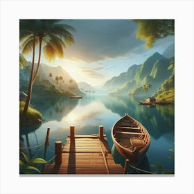 Boat In The Lake Art Print Landscape Canvas Print