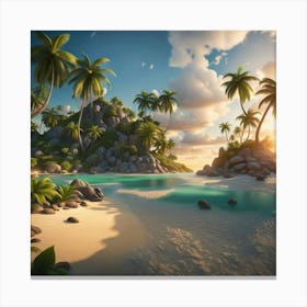 Tropical Beach With Palm Trees Canvas Print