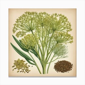 Fennel Seeds flower plants painting art print 2 Canvas Print