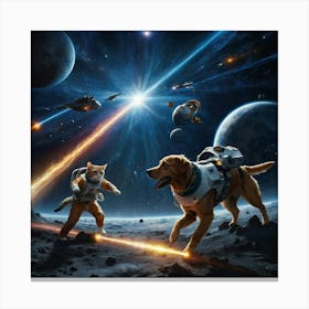 A dog and a cat fighting in the space Canvas Print