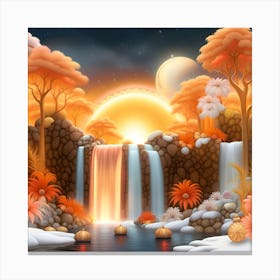 Autumn Landscape With Waterfall Canvas Print