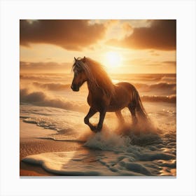 Horse On The Beach At Sunset 5 Canvas Print