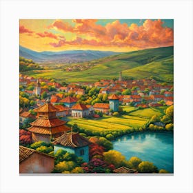 Village At Sunset 1 Canvas Print