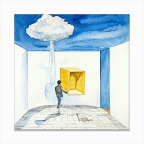 Watercolor Of A Cumulus Cloud Personified As A Dream Weaver Surrounded By Empty Space A Levitating (1) Canvas Print