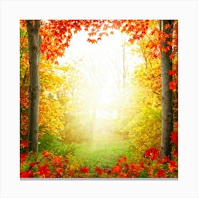 Autumn Frame Embracing Bright Foliage Maple Leaves Transitioning From Green To Vivid Shades Of Oran (4) Canvas Print