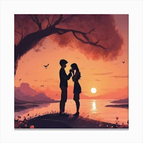 Couple At Sunset Canvas Print