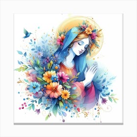 Mary With Flowers Canvas Print