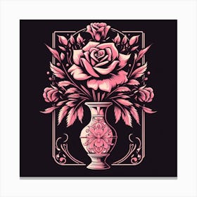 Pink Roses In A Vase 4 Canvas Print