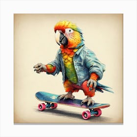 Parrot On Skateboard 2 Canvas Print