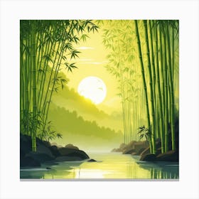 A Stream In A Bamboo Forest At Sun Rise Square Composition 408 Canvas Print