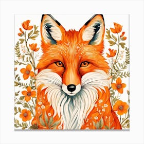 Floral Fox Portrait Painting (5) Canvas Print