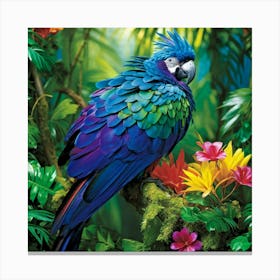 Tropical Bird Alighting Amidst A Lush Rainforest Canopy Iridescent Feathers Catching The Light In H 1 Canvas Print