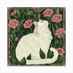 White Cat In Flowers 6 Canvas Print