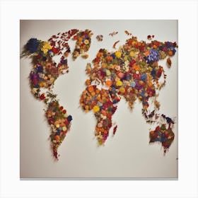 World Map Made Of Flowers Canvas Print
