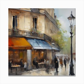Paris Cafe.City of Paris. Cafes. Passersby, sidewalks. Oil colours.3 Canvas Print