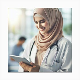 Muslim Doctor Using Tablet 1 Canvas Print
