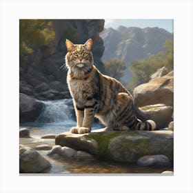 Cat By A Stream 1 Canvas Print