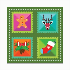 Christmas Stamps Postage Stamps Green Canvas Print