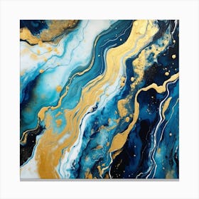 Gold And Blue Abstract Painting Canvas Print