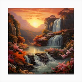 Waterfalls At Sunset 1 Canvas Print