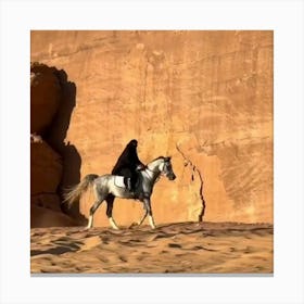 Woman Riding A Horse In The Desert Canvas Print