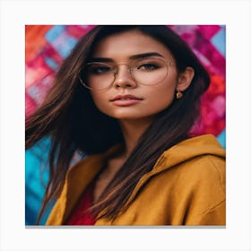 Beautiful Young Woman In Glasses Canvas Print