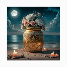 Gold Vase On The Beach Canvas Print