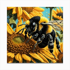 Bee On Sunflowers 1 Canvas Print