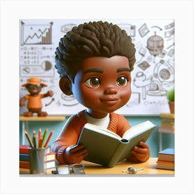 African American 6 years reading book 3D ART Canvas Print