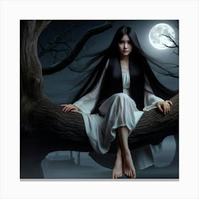 Beautiful Woman Sitting On A Tree Canvas Print