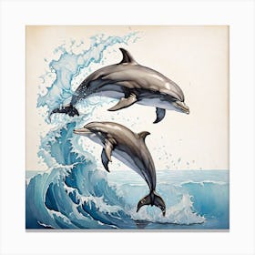 Dolphins In The Water Canvas Print