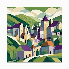 Quaint Medieval Town Cubism Style Canvas Print