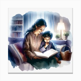 Mother And Child Reading 1 Canvas Print