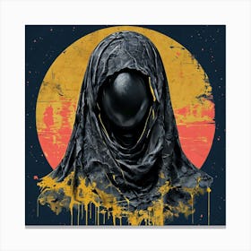 Mysterious Silkscreen Portrait With Neon Noir Elements And Halo Canvas Print