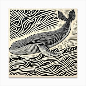 Whale Print Linocut Canvas Print