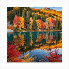 Autumn Trees Reflected In A Lake Canvas Print