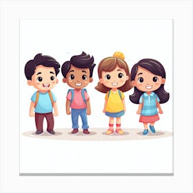 Cartoon Kids In School Canvas Print