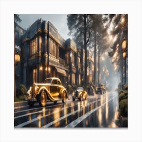 Classic Cars In The Rain Canvas Print