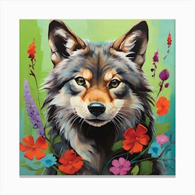 Wolf In Flowers    Canvas Print