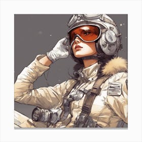 A Badass Anthropomorphic Fighter Pilot Woman, Extremely Low Angle, Atompunk, 50s Fashion Style, Intr (2) Canvas Print