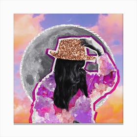 Sparkly Crystal Glitter Girl Moon Collage Square Canvas Print