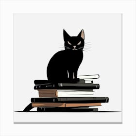 Black Cat Sitting On Books Canvas Print