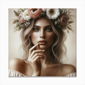 Portrait Of A Woman With Flower Crown 2 Canvas Print