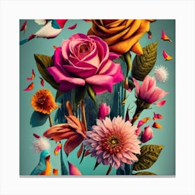 Flowers And Birds Canvas Print