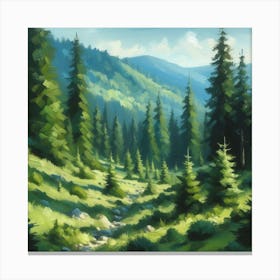 Forest And MountainLandscape, Acrylic Painting Style Canvas Print