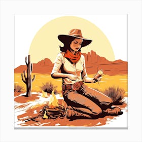 Cowgirl Thinking In The Desert Canvas Print